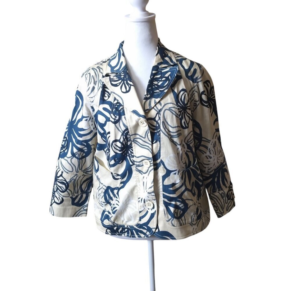 Yansi Fugel Size Large Floral Button Front Blazer 3/4 Sleeve Office Career